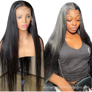 Wholesale Raw Indian Highlight 100% Human Hair HD Transparent Swiss Straight Wig Free Sample 13x4 Highlighted Lace Wig